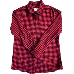 Androgynous Fox Button-Up Womens M Red Plaid Flannel Collared Long Sleeve